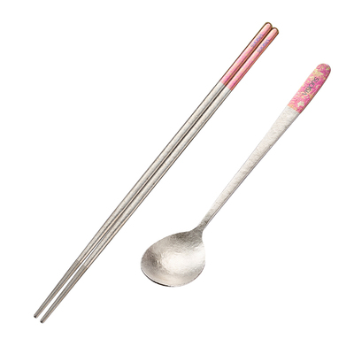 康宁餐具加长纯钛筷子勺子家用高档抗菌防霉分餐套装甜品汤匙专用