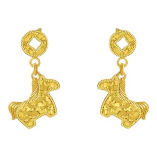 仿真爆闪碎冰冰马上有钱铜钱小马耳钉黄金耳饰轻奢高级送女友礼物