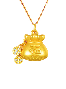 吉祥福袋项链3D硬银钱袋吊坠