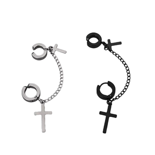双十字架流苏无耳洞耳夹男女耳环男款耳钉耳骨钉钛钢耳扣耳圈耳饰