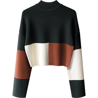 拼色拼色加厚粗针外穿高腰毛衣