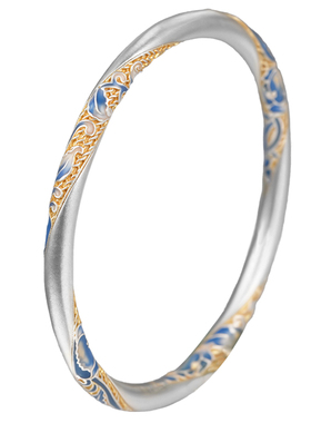 足银珐琅手镯9999兰袂银手镯