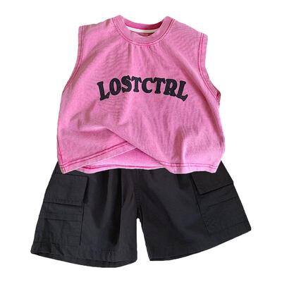 JIUMI男童韩版宽松坎肩T恤套装