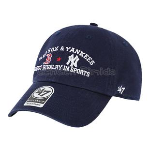 47brand帽软顶全棉水洗藏青色NY波士顿棒球帽户外情侣圆顶鸭舌帽