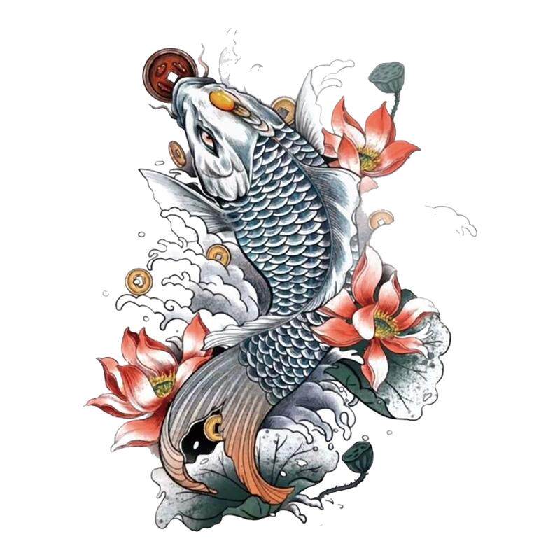 纹身贴防水男女持久花臂网红ins风鲤鱼半臂腿部手臂遮疤仿真贴纸