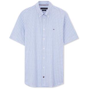 Tommy春夏男装易打理府绸商务休闲通勤格纹尖角扣短袖衬衫外套