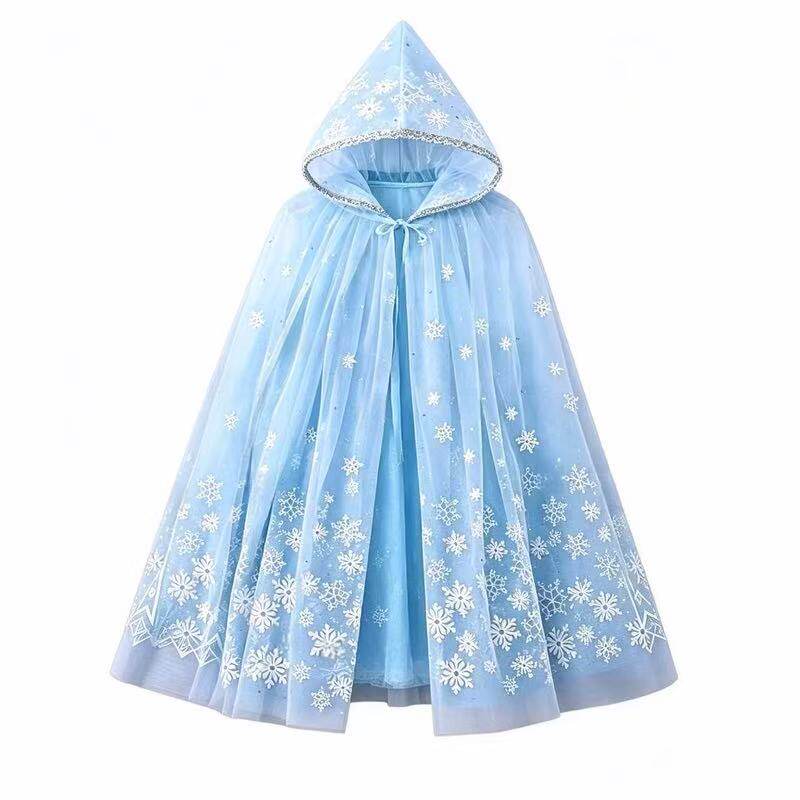 艾莎公主雪花网纱披风 小女孩生日装扮斗篷面具发光魔法棒全套