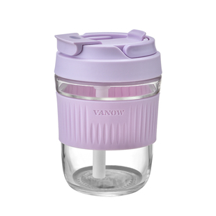 Vanow水杯女生夏季玻璃杯办公室吸管泡茶便携高颜值玻璃杯子
