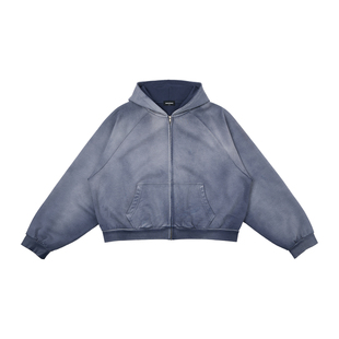 haonanhuang 400g定染重磅双股毛圈成衣染色水洗做旧连帽拉链卫衣