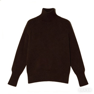 Basic House/百家好咖色高领100%羊毛针织衫女冬季美拉德软糯毛衣