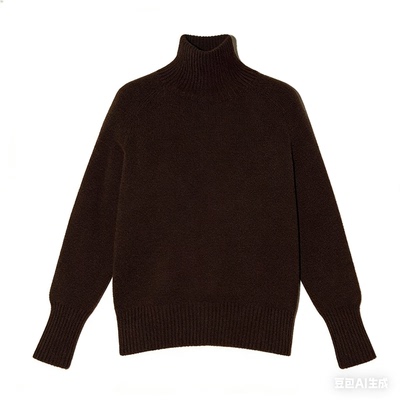 百家好咖色高领100%羊毛针织衫女