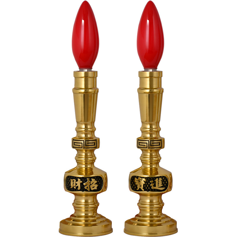 纯黄铜电蜡烛灯LED长明供灯佛前招财烛台家用供奉供佛电子财神灯