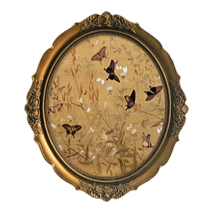 百蝶图法式中古风玄关挂画复古椭圆形背景墙壁画卧室高级感装饰画