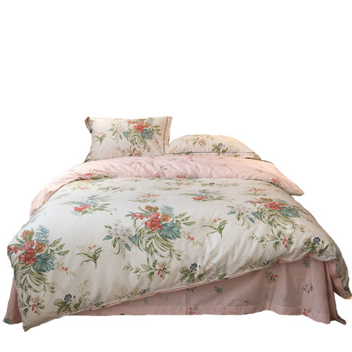 一叶知秋 轻美式铂金纯棉四件套 枇杷姜黄全棉精梳棉加大被套2m床