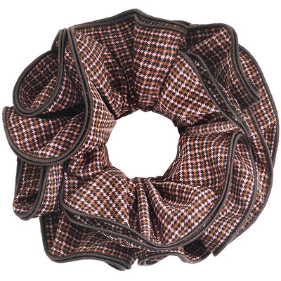 皇家莎莎法式千鸟格纹发圈复古百搭双层大肠圈高级感丸子头头花女