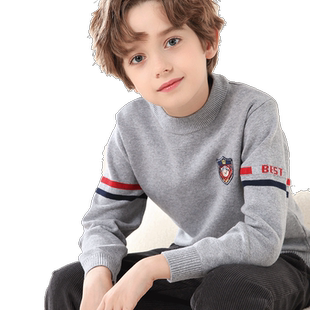 男童毛衣秋冬新款儿童纯棉针织打底衫大童加厚加绒上衣男孩厚童装