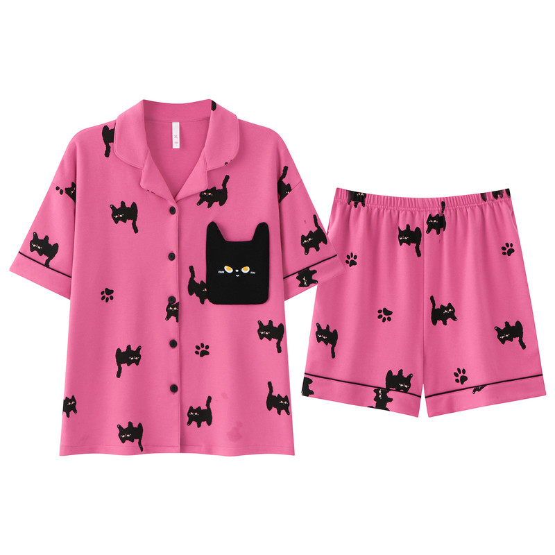 睡衣女士夏季自带胸垫短袖短裤薄款休闲可外穿春秋家居服两件套装
