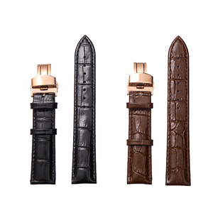 真皮手表带男女针扣蝴蝶扣纯牛皮表链防水透气代用天梭天王DW浪琴