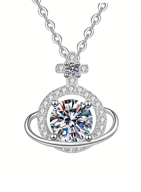 莫桑石S925纯银梦幻星球项链女