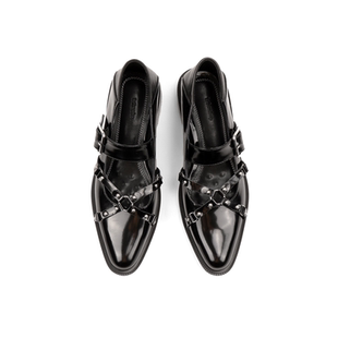 asthershop原创 朋克风玛丽珍鞋 一字带金属装饰粗跟女鞋