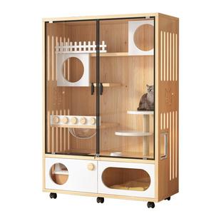 猫别墅家用室内实木猫笼子猫窝猫屋超大自由空间猫咪房子猫舍猫柜