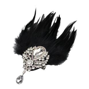轻奢晚宴礼服头饰羽毛水钻高级感复古优雅侧边夹性感神秘氛围发夹