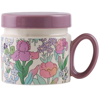 蓝莲花马克杯带盖杯子