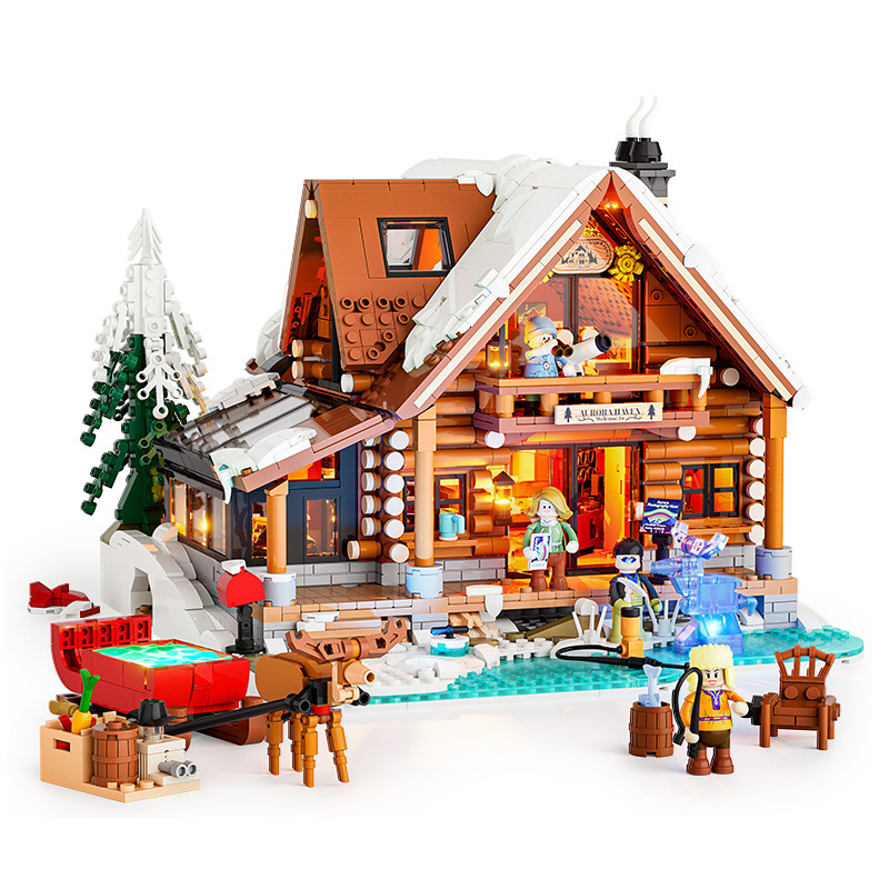 Lumibricks灯搭复古房屋系列极光观测木屋拼装积木建筑模型街景