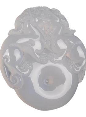 冰种玛瑙玉髓双貔貅招财转运吊坠