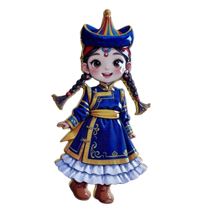 蒙古族女孩金属冰箱贴少数民族文创卡通人物磁吸贴旅游伴手纪念品