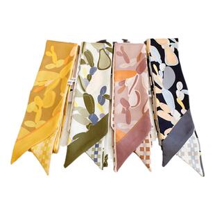 春季新款细窄长条围巾女童趣植物印花小飘带小众设计洋气丝巾发带