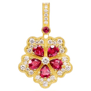 宝石矿工【红牡丹】足金红宝石钻石吊坠天然宝石彩色宝石