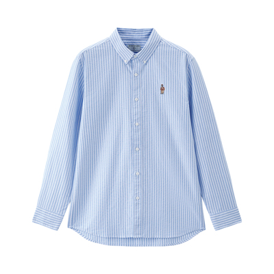 Giordano尖领长袖刺绣衬衫纯棉