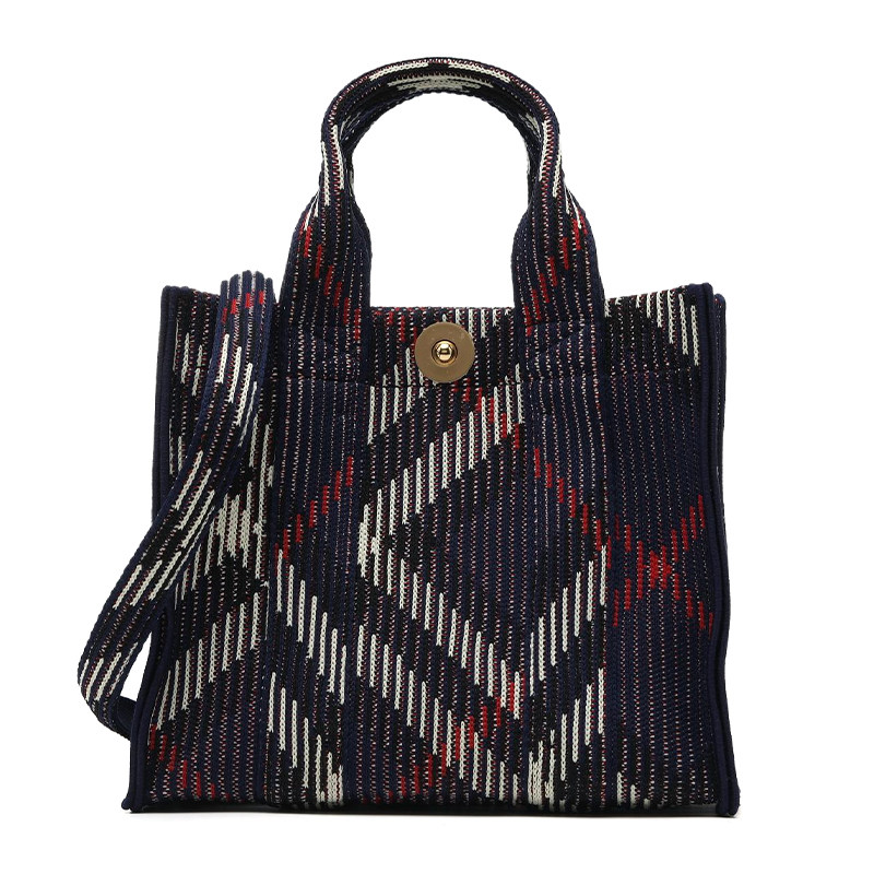 【自营】BURBERRY/博柏利女士SS25针织格纹手提单肩斜挎包托特包