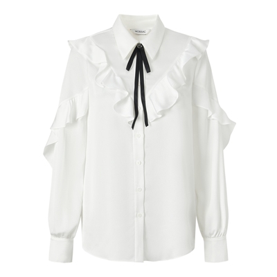 荷叶边分割设计宽优雅法式衬衫