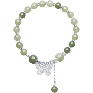 周六福和田青玉手串女蝴蝶结吊坠S925银甜美送女友本命年礼物