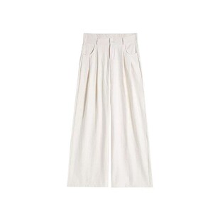 白色肌理感西装奶芙裤子女款春季大码胖mm慵懒风休闲云朵阔腿长裤