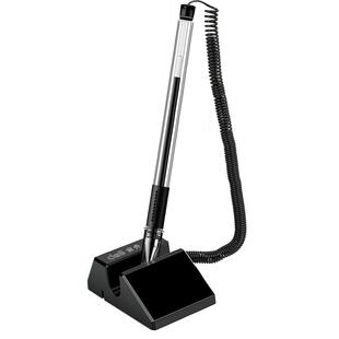 得力微笑台笔固定签字笔防丢笔黑色0.5mm柜台财务酒店吧台桌面台式笔笔座带线办公家用中性笔粘桌笔文具6791