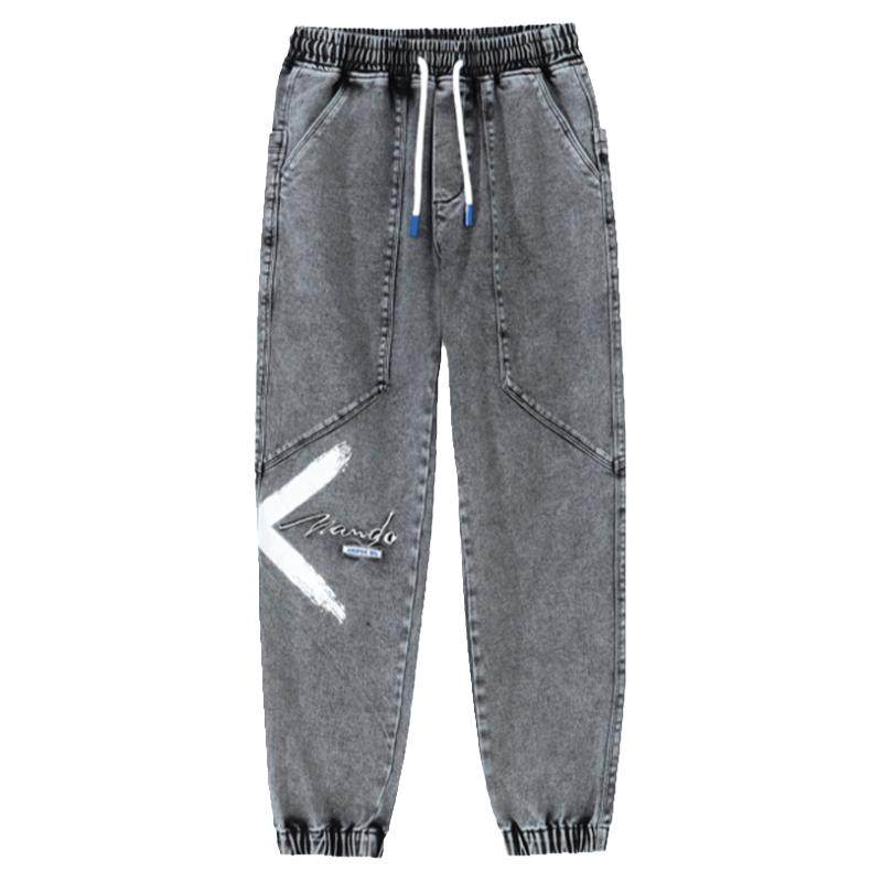 大码男款裤子休闲春秋束脚牛仔裤男士2026新款弹力哈伦宽松工装裤