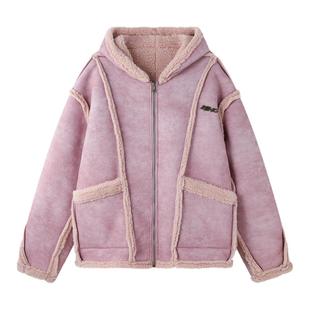 BJHG不计后果美式复古棉服男冬季新款保暖连帽皮毛一体棉衣外套女