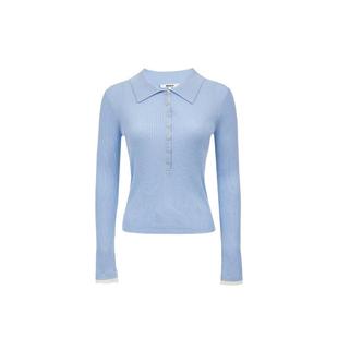 oq区绫致ONLY2025秋冬新款简约撞色门襟拼接袖口正肩针织衫女