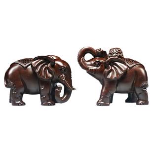黑檀木雕大象摆件一对实木家居客厅电视柜装饰红木工艺品开业送礼