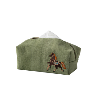 画续刺绣骏马纸巾盒中国风茶桌方形抽纸盒布艺中式马图案装饰摆件