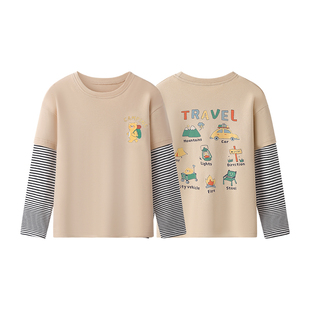 儿童假两件t恤2026春装新款男女童纯棉长袖打底衫中大童春装上衣