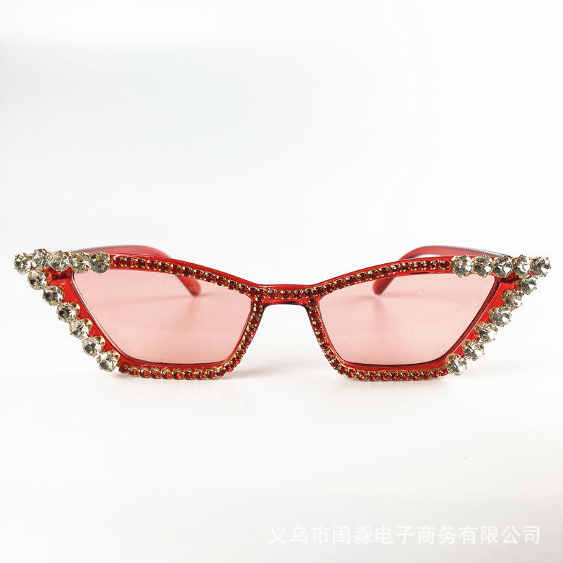 欧美猫眼太阳镜潮个性女墨镜水钻防紫外线女网红同款闪钻眼镜小框