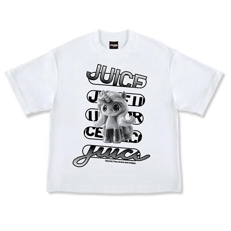 JuiceUnicorn25夏重磅纯棉落肩短袖高街波点艺术字半色调美式潮牌