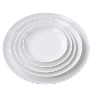 纯白骨瓷盘子菜盘家用简约白瓷餐具碟子10个圆形8寸陶瓷深盘汤盘