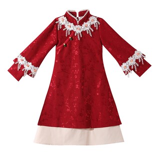 新中式女童旗袍加厚红色2025新款过年秋冬季儿童拜年服国风连衣裙