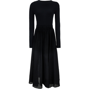 ONLY2026春季新款腰部弹力抽褶高腰纯色显瘦针织拼接长裙连衣裙女