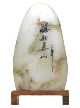 泰山雪花石天然纹理手工描写家居摆件